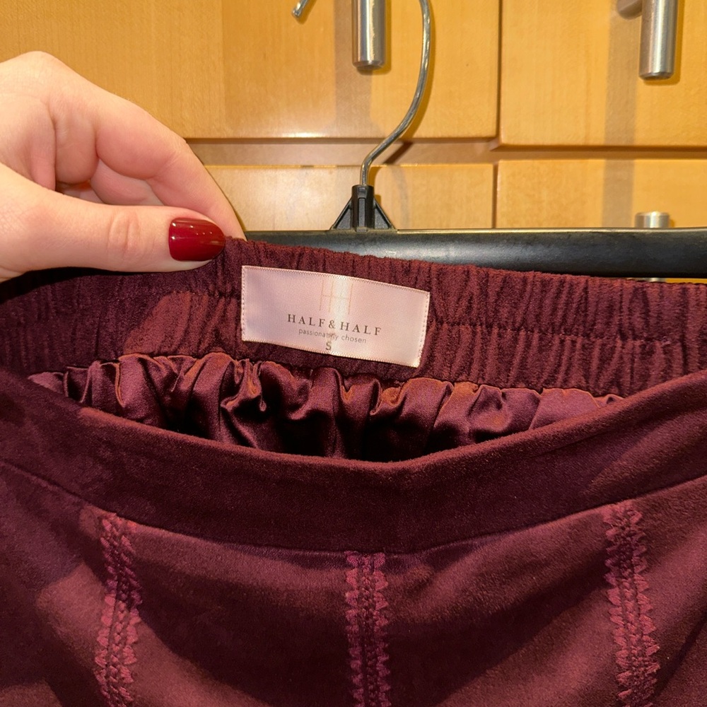 Women's Burgundy Faux Suede Patchwork Mini Skirt - Picture 2 of 3